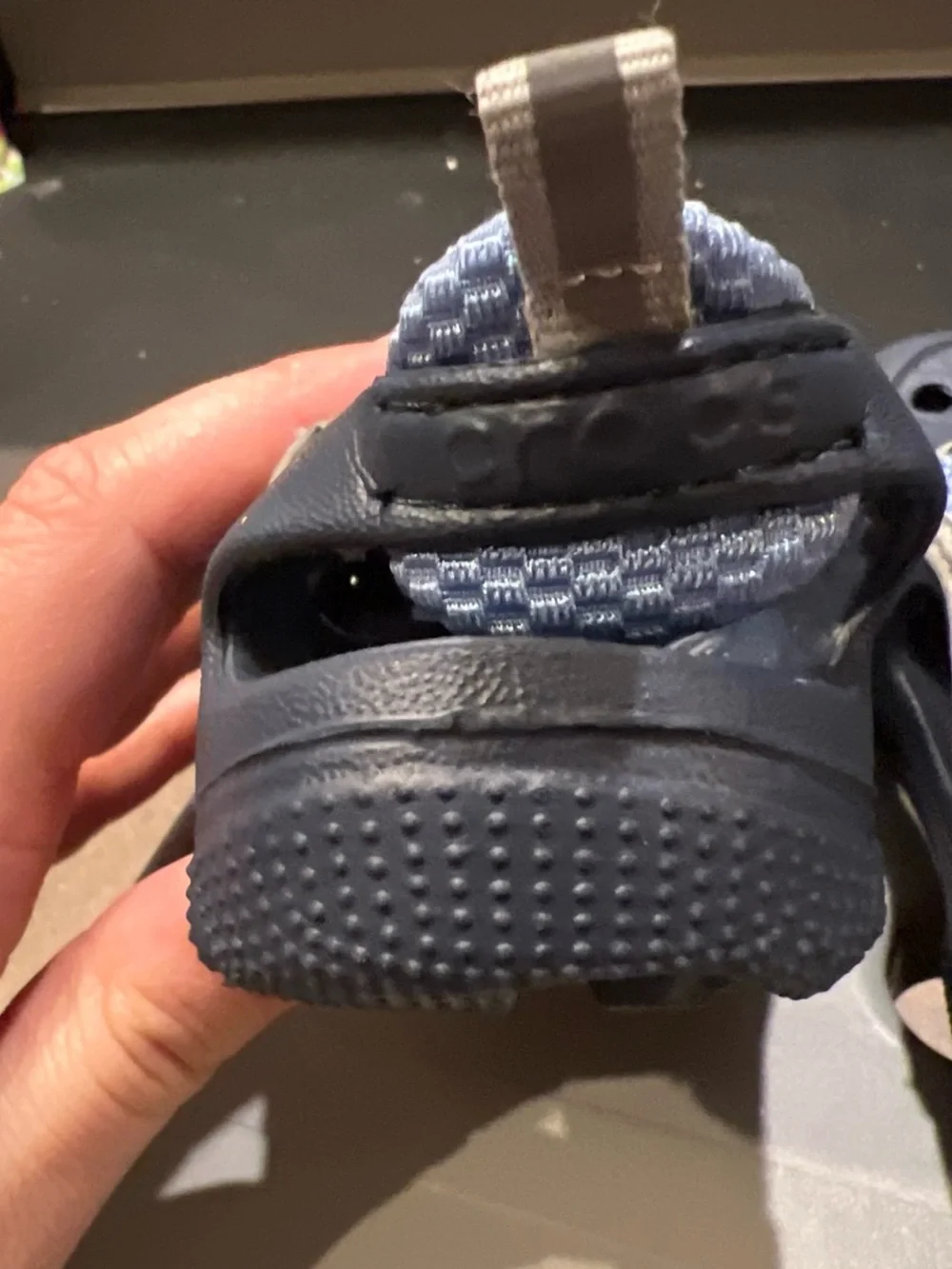 CROCS Kids Navy Water Shoe with Light Blue Knit Strap